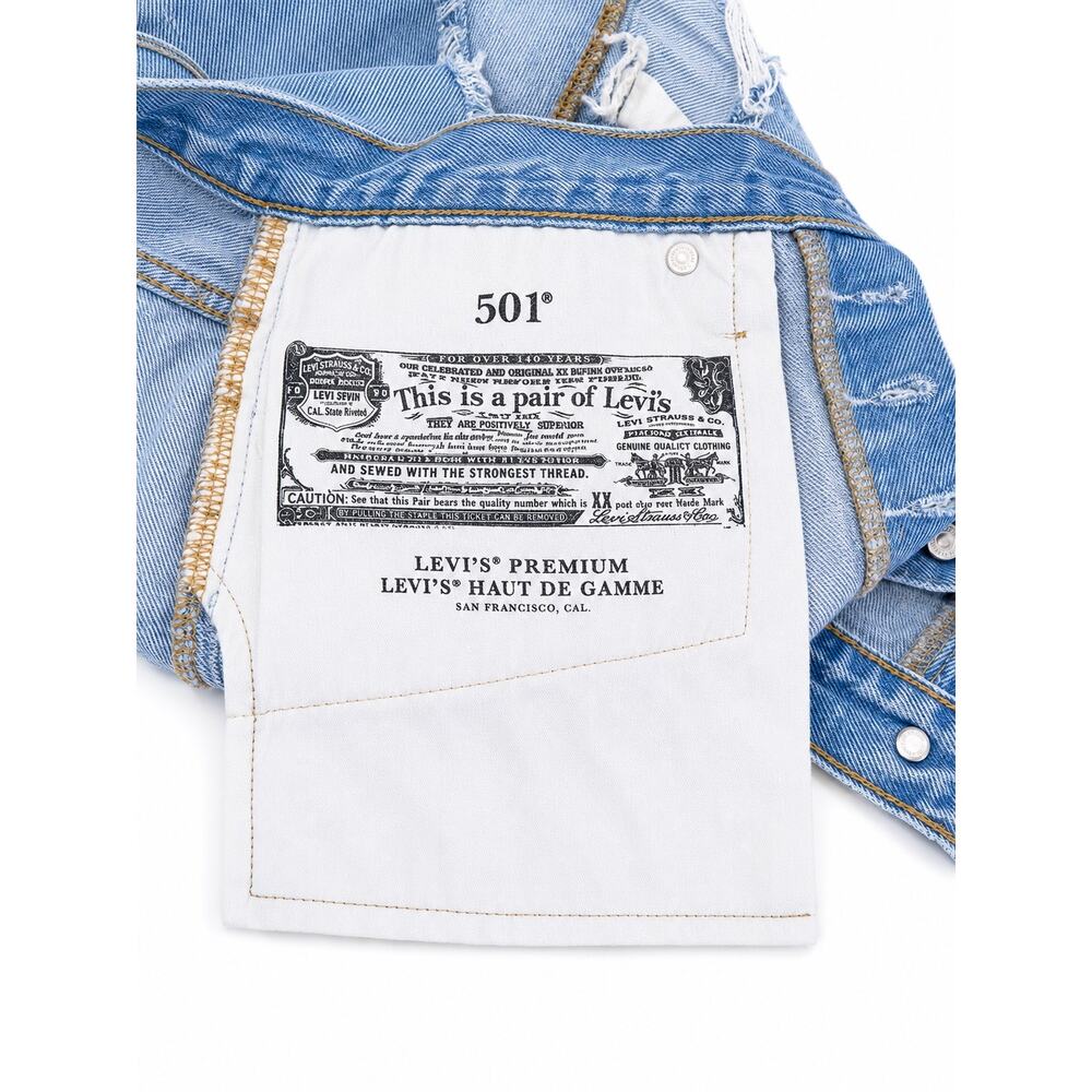 Levi’s Premium 501 Cutoff Denim Shorts W28 Light Wash Frayed Raw Hem Vintage 90s - Picture 7 of 12